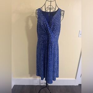 Chaps Blue Polka Dotted Dress Size Large